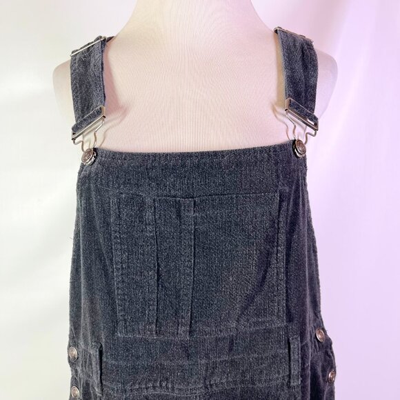 Vintage 90s Crossroads Size L Dark Grey Velvet Overalls Cotton - Picture 12 of 13